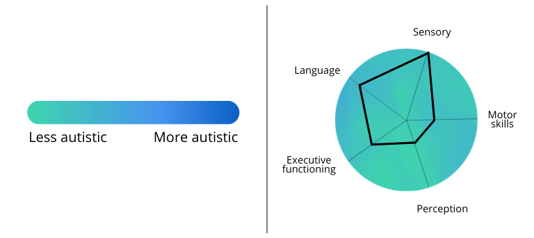 how people may think symptoms of autism appear (left) vs how symptoms could actually present (right)